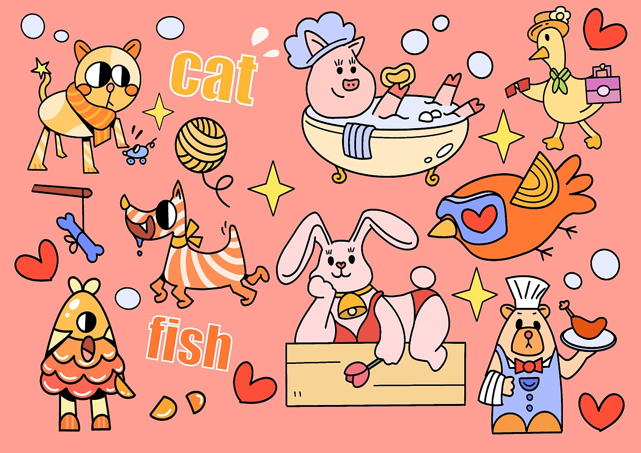 doodle风格可爱插画