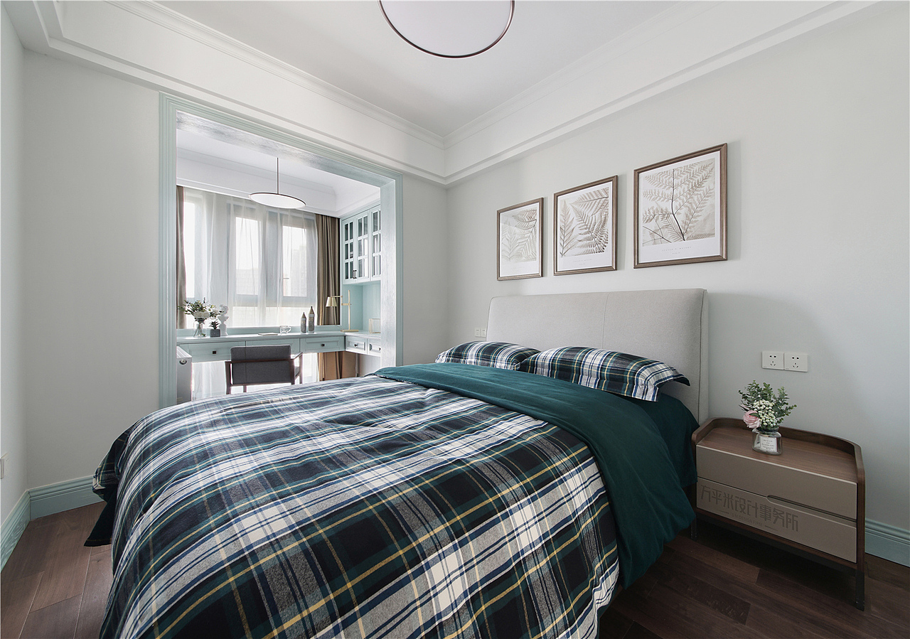 倾慕-实景-淡淡薄荷绿现代美式轻奢平层-方平米设计