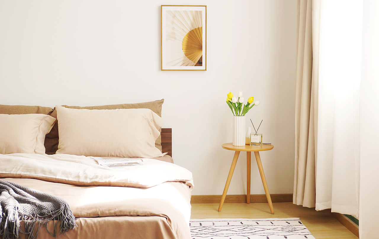 甜而不腻奶油系卧室-容桂仰视片场实景摄影基地