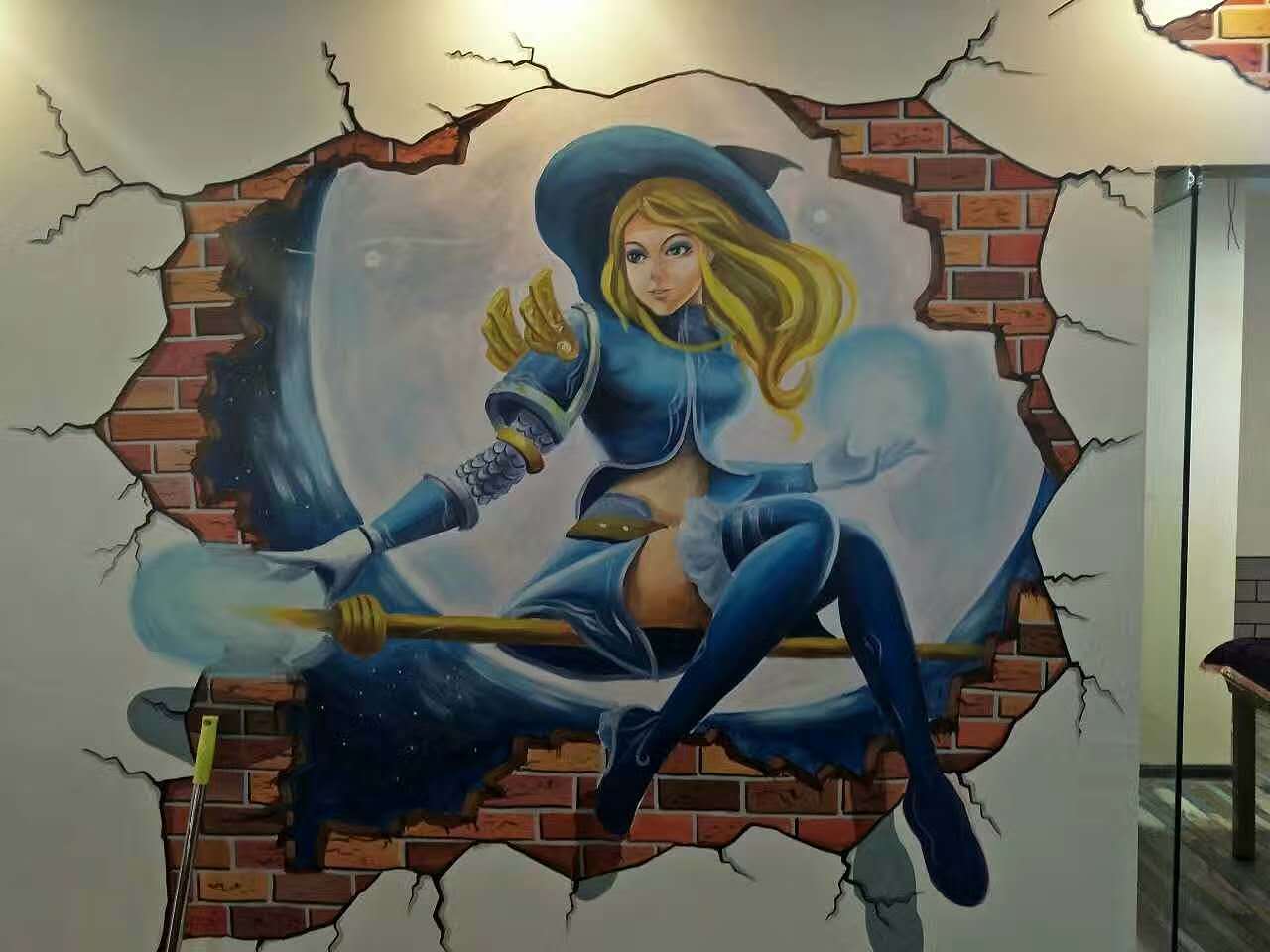 南京墙画网咖英雄联盟元素墙体彩绘z1店铺背景墙涂鸦