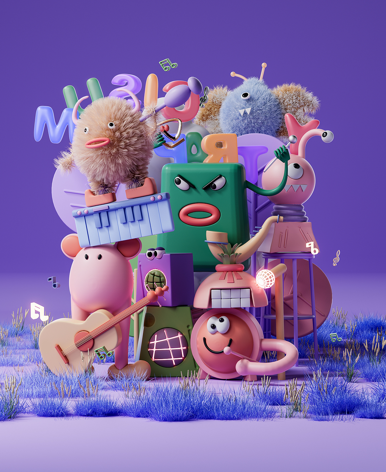 C4D建模渲染 《小怪兽音乐会》