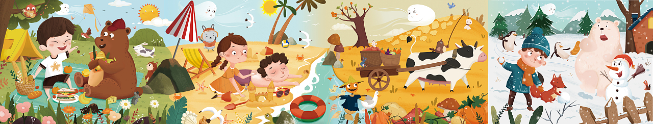 四季插画（图ZMzExNTc2Nzk2） - 儿童插画 - 站酷设计师躺平的小咸鱼原创素材 - 站酷ZCOOL