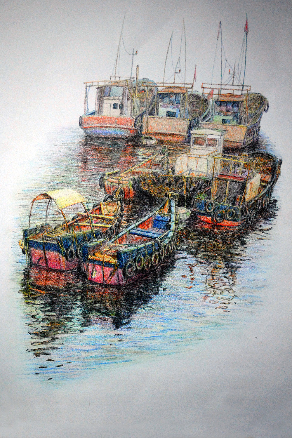 oy水溶彩铅钢笔画:石塘碧色