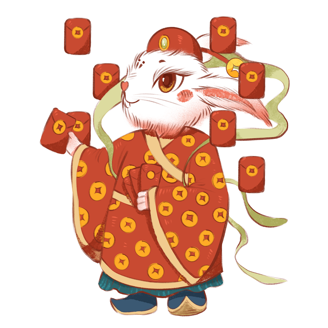 手绘卡通新春长耳白兔