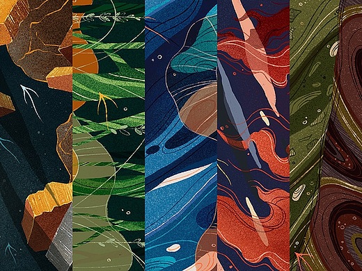 五行 金木水火土 插画