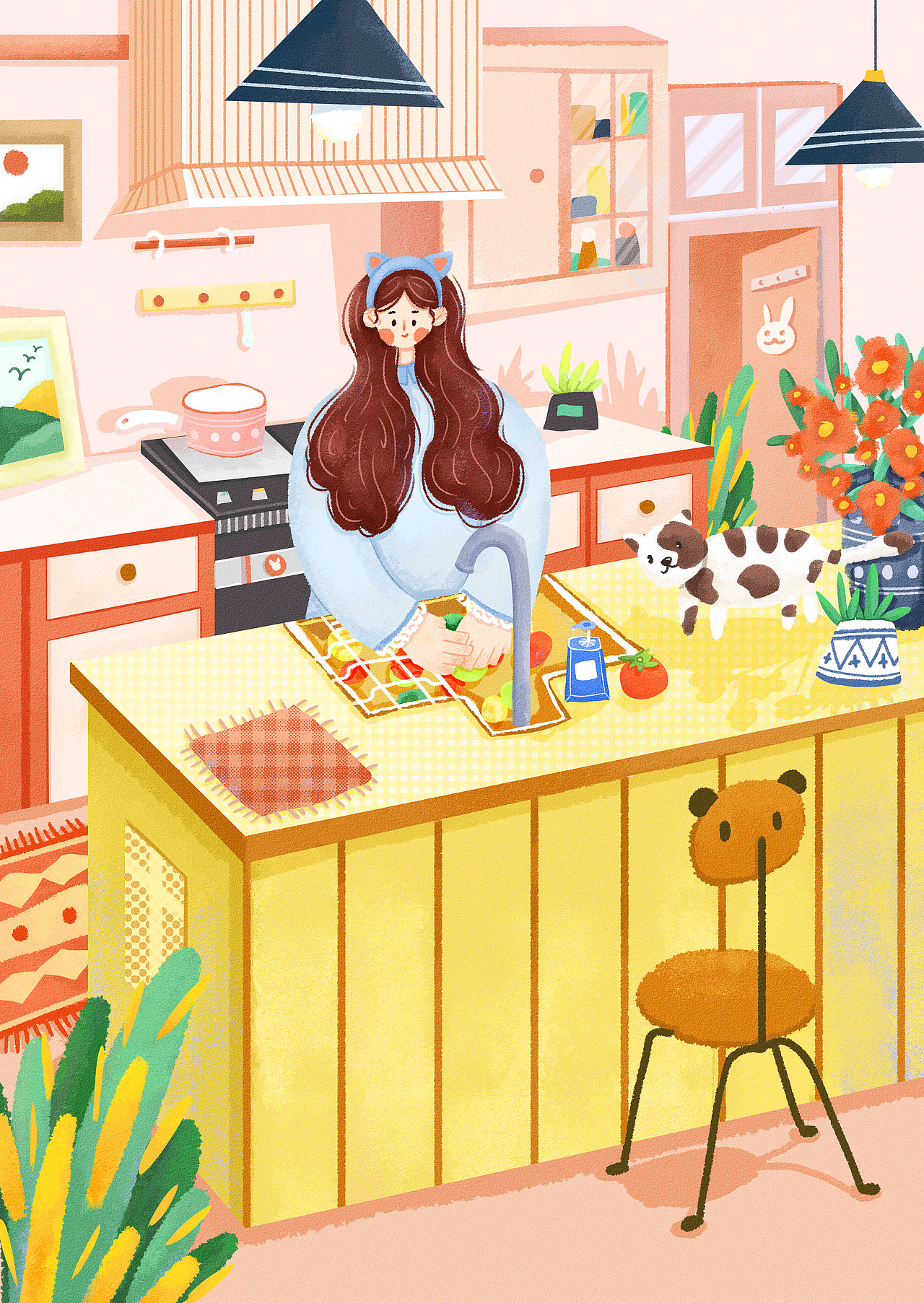 猫咪女孩场景插画系列合集（图ZMjYyMzA1MDMy） - 创作习作 - 站酷设计师兔小颖原创素材 - 站酷ZCOOL