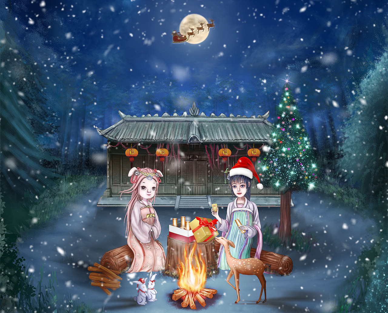 圆辉双旦首页，全屏手绘插画的首页做完的感觉。（图ZMTM5NDMwNTQ0） - 商业插画 - 站酷设计师Mmale原创素材 - 站酷ZCOOL