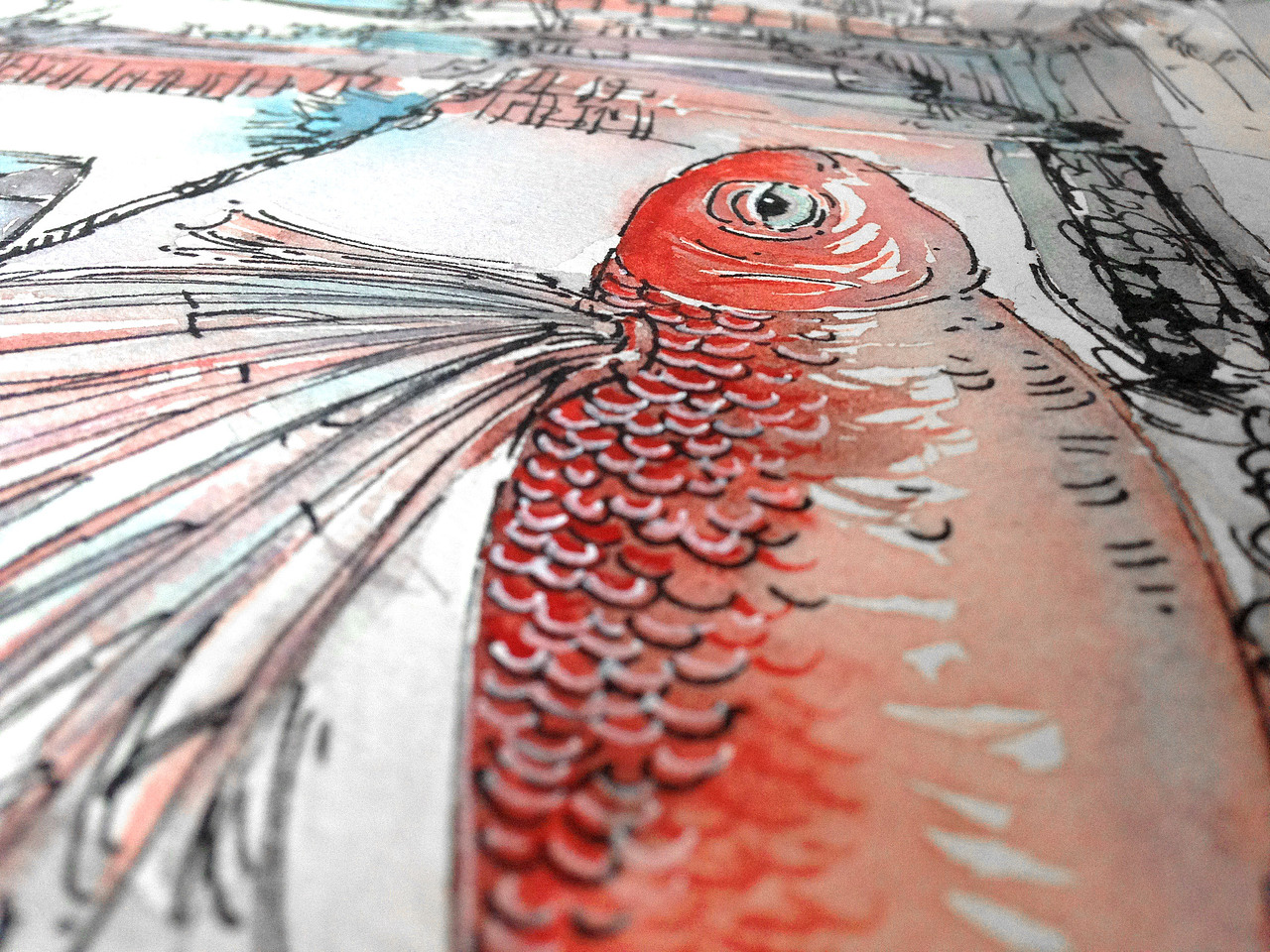 【飞鱼抑】 钢笔淡彩（图ZNjQ3ODMyOTI=） - 艺术插画 - 站酷设计师文抑原创素材 - 站酷ZCOOL