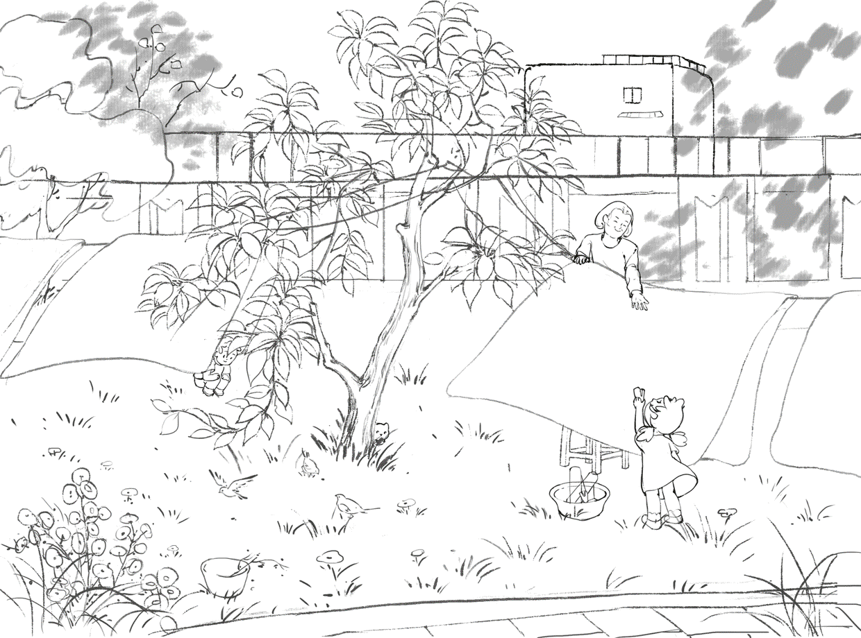 画画小区系列3/晾被子过程图（图ZMjkzMDA3NDI4） - 商业插画 - 站酷设计师也林yolin原创素材 - 站酷ZCOOL