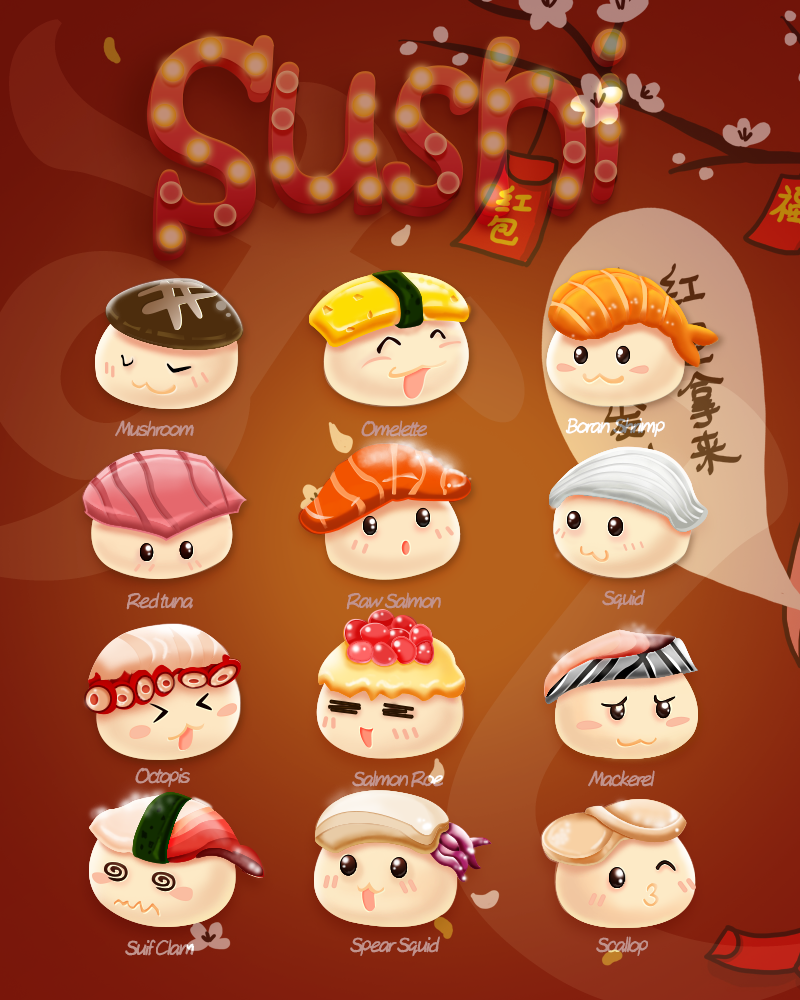 拟物图标卡通寿司|ui|主题/皮肤|纯洁的落落大魔王 - 临摹作品 - 站酷