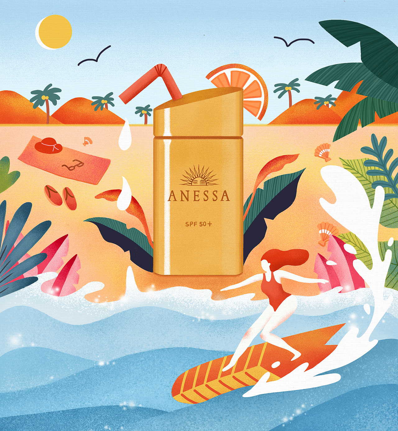 ANESSA防晒系列插画推广海报（图ZMTI5ODQ4NjI0） - 商业插画 - 站酷设计师_TPT_原创素材 - 站酷ZCOOL