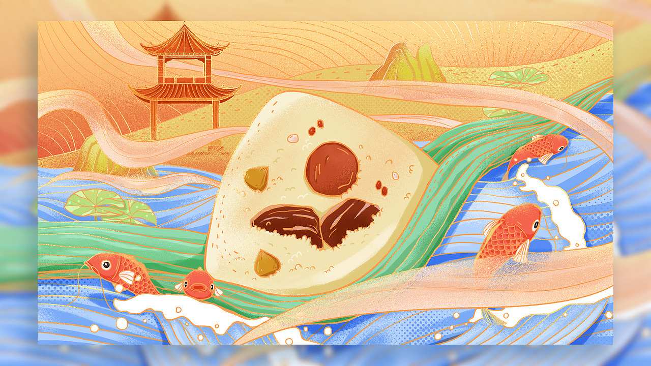 节日国潮风插画——端午节（图ZMjU2OTAxNTAw） - 商业插画 - 站酷设计师瓶子Penny原创素材 - 站酷ZCOOL