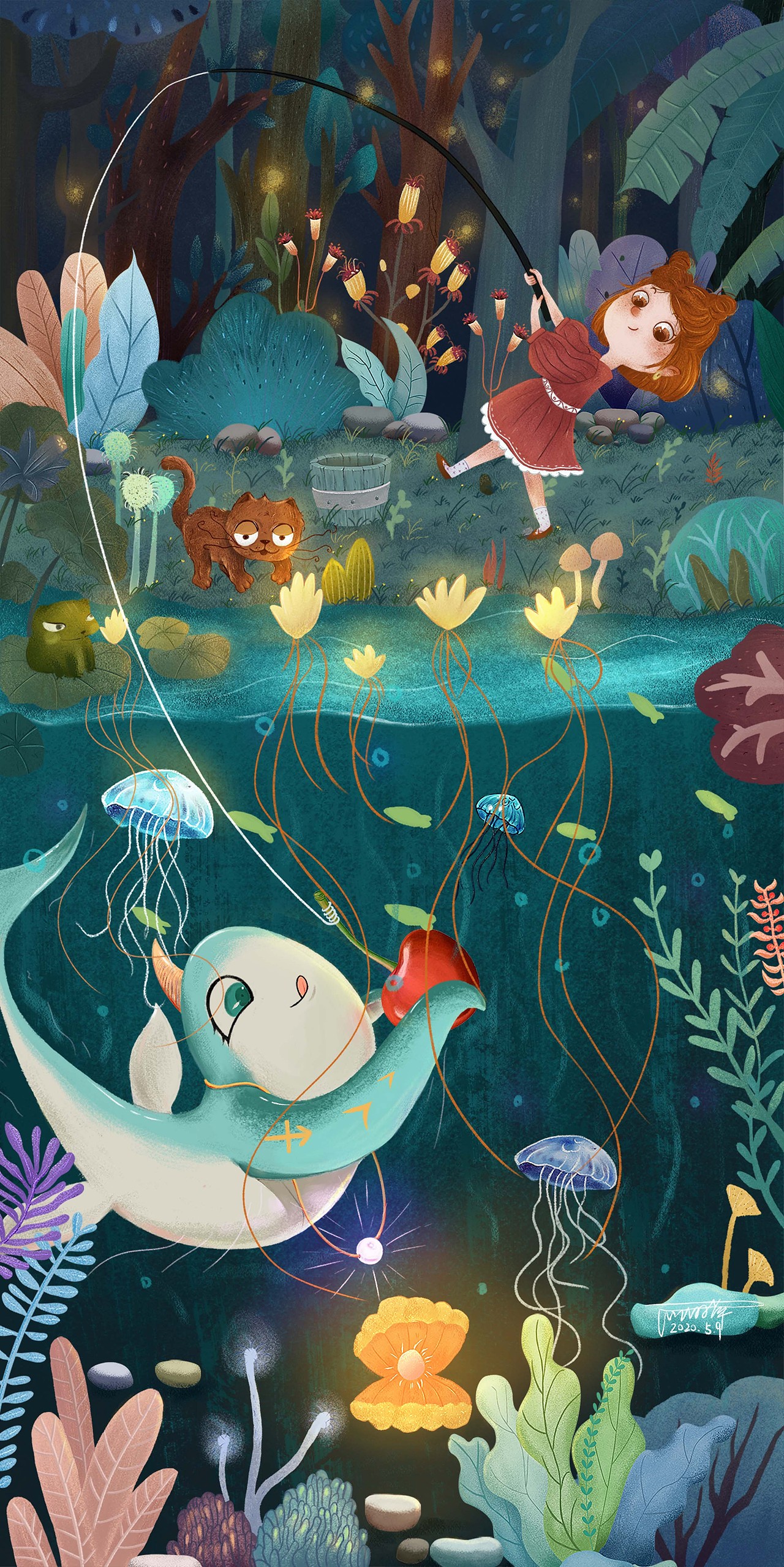 钓鱼（图ZMjA2MTU1MjMy） - 儿童插画 - 站酷设计师时间之画原创素材 - 站酷ZCOOL