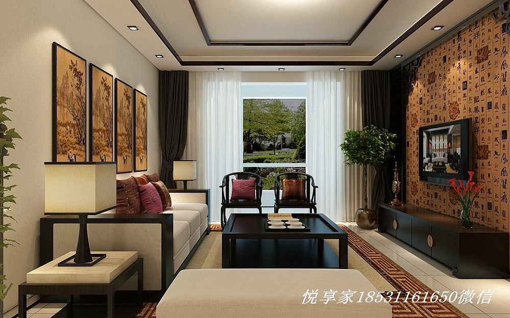 石家庄林荫大院141平米新中式风格,再造墨彩经典!