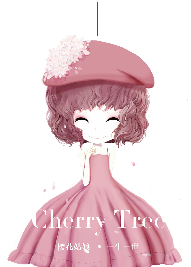 bjd插画花花姑娘倒影樱花姑娘浪漫极致