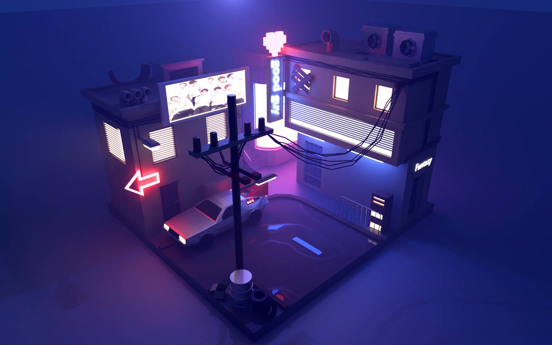 赛博朋克风格场景建模渲染|三维|建筑/空间|tom小师妹 - 临摹作品