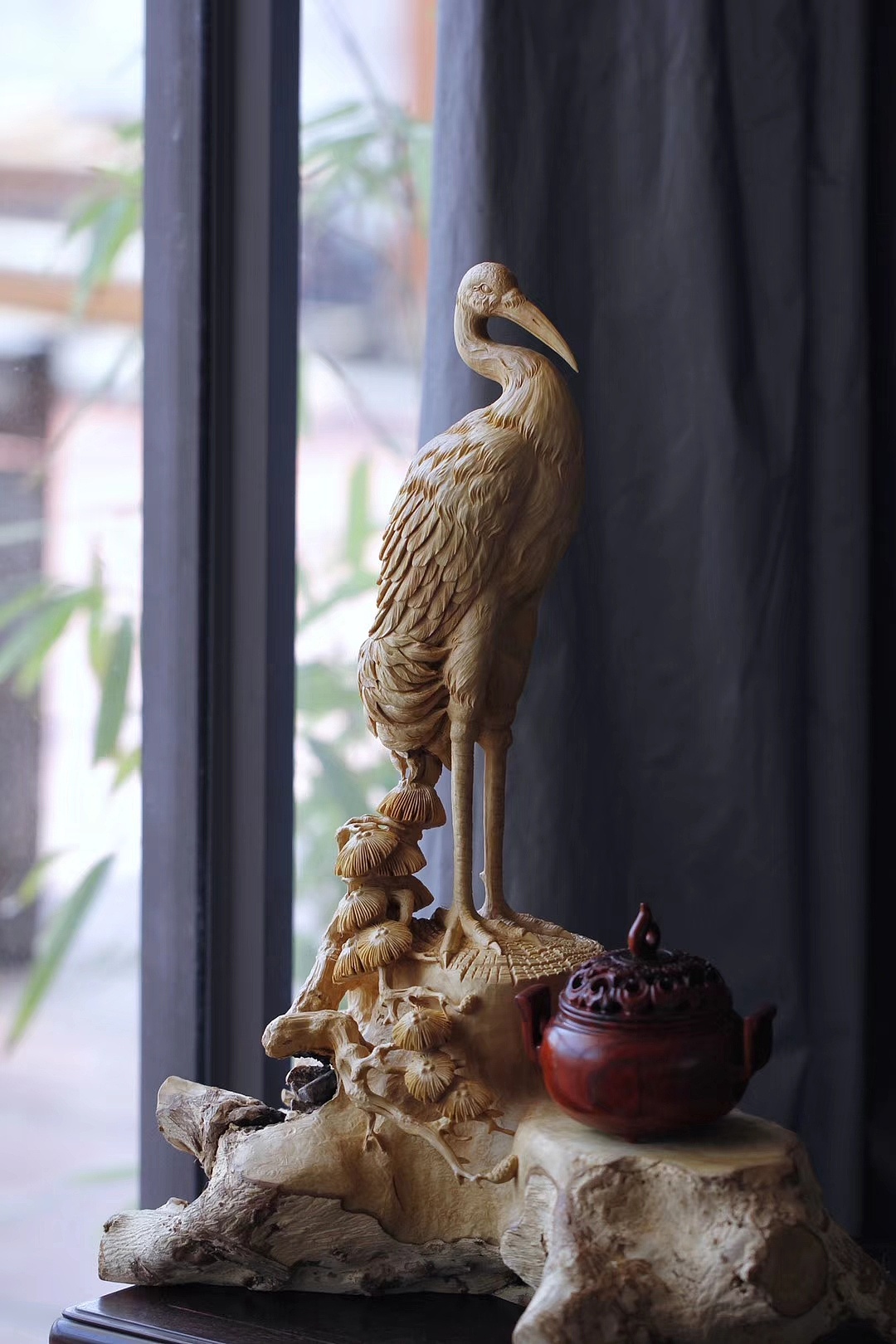 松鹤延年 黄杨木手工雕刻