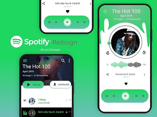 绿色扁平风音乐APP Spotify Redsign