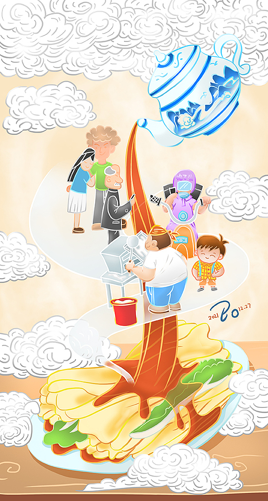 抽屉肠粉包装插画