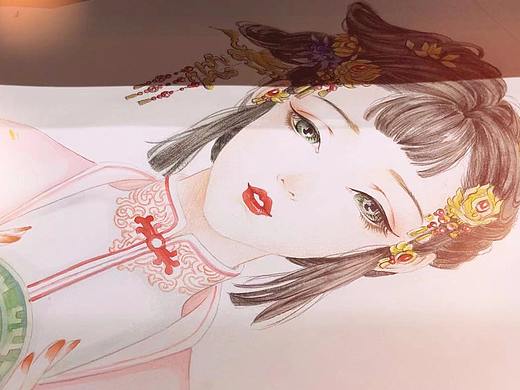 水彩，彩铅，古风美女，插画