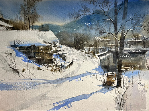 雪景水彩画