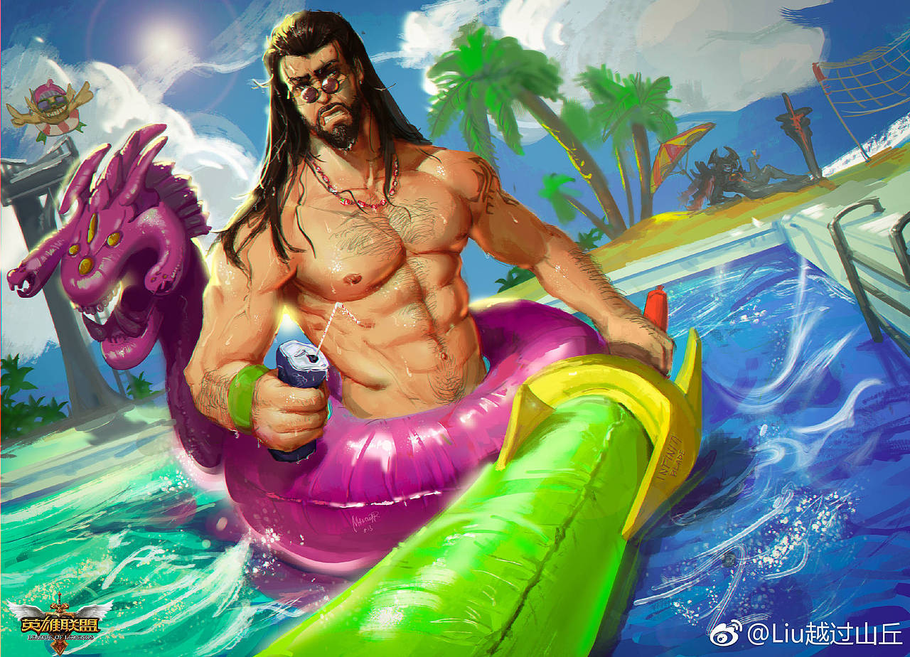 同人插画：泳池派对蛮王（图ZMjE3MTcwMjA4） - 创作习作 - 站酷设计师Manowar劉越原创素材 - 站酷ZCOOL