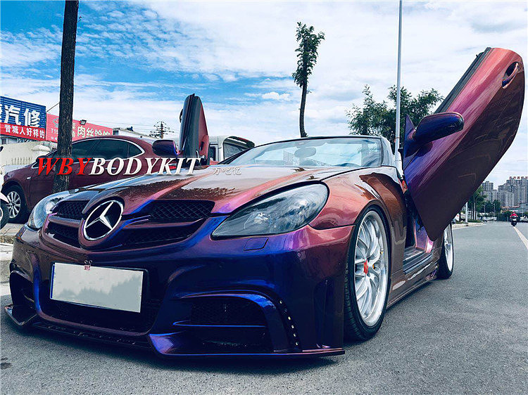 奔驰slk200slk350slk55改装rowen大包围狼烟尾翼侧裙