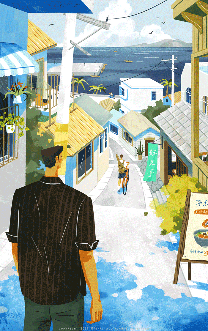 故事场景插画《海边日记》