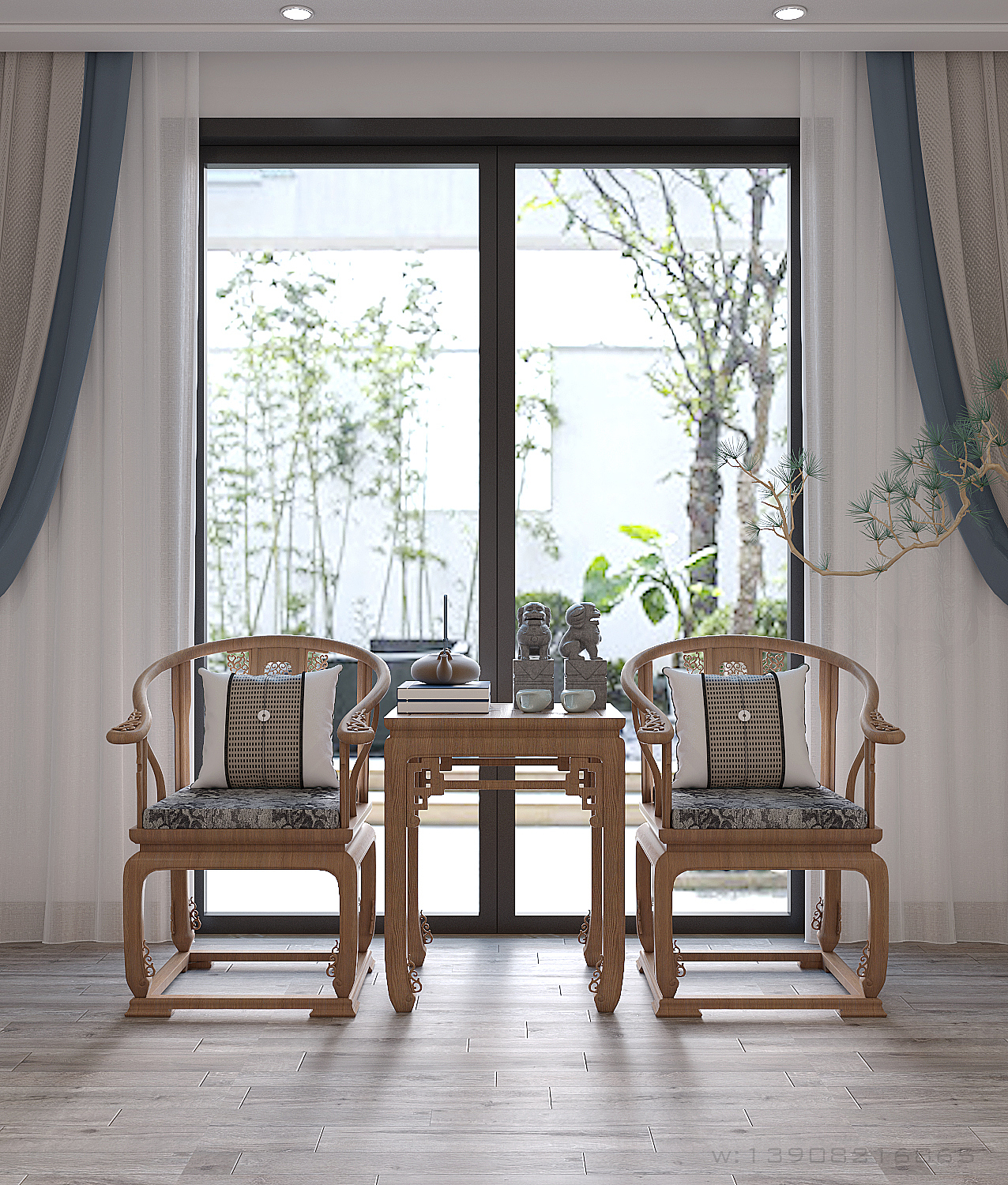 写实效果图:中式书房