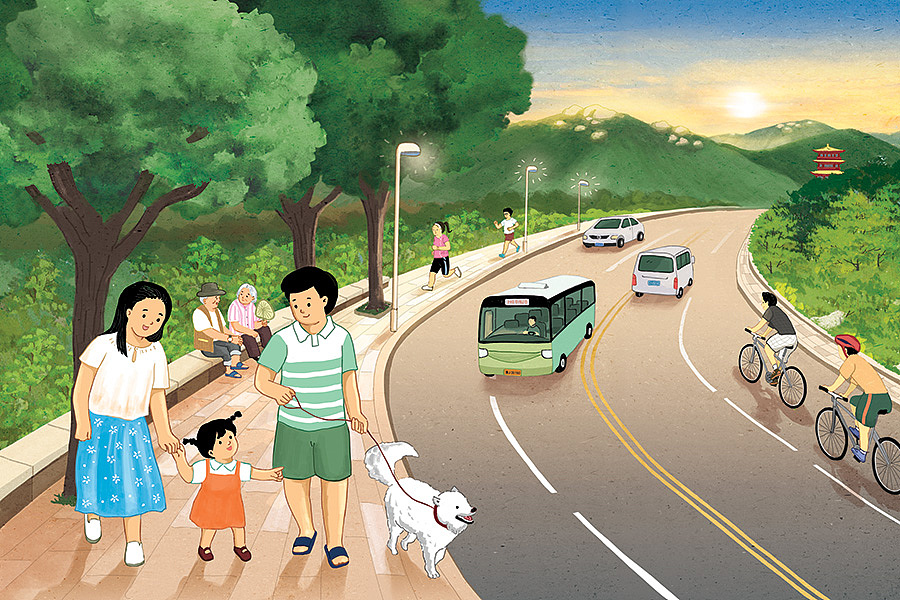 山东泰安明信片插画