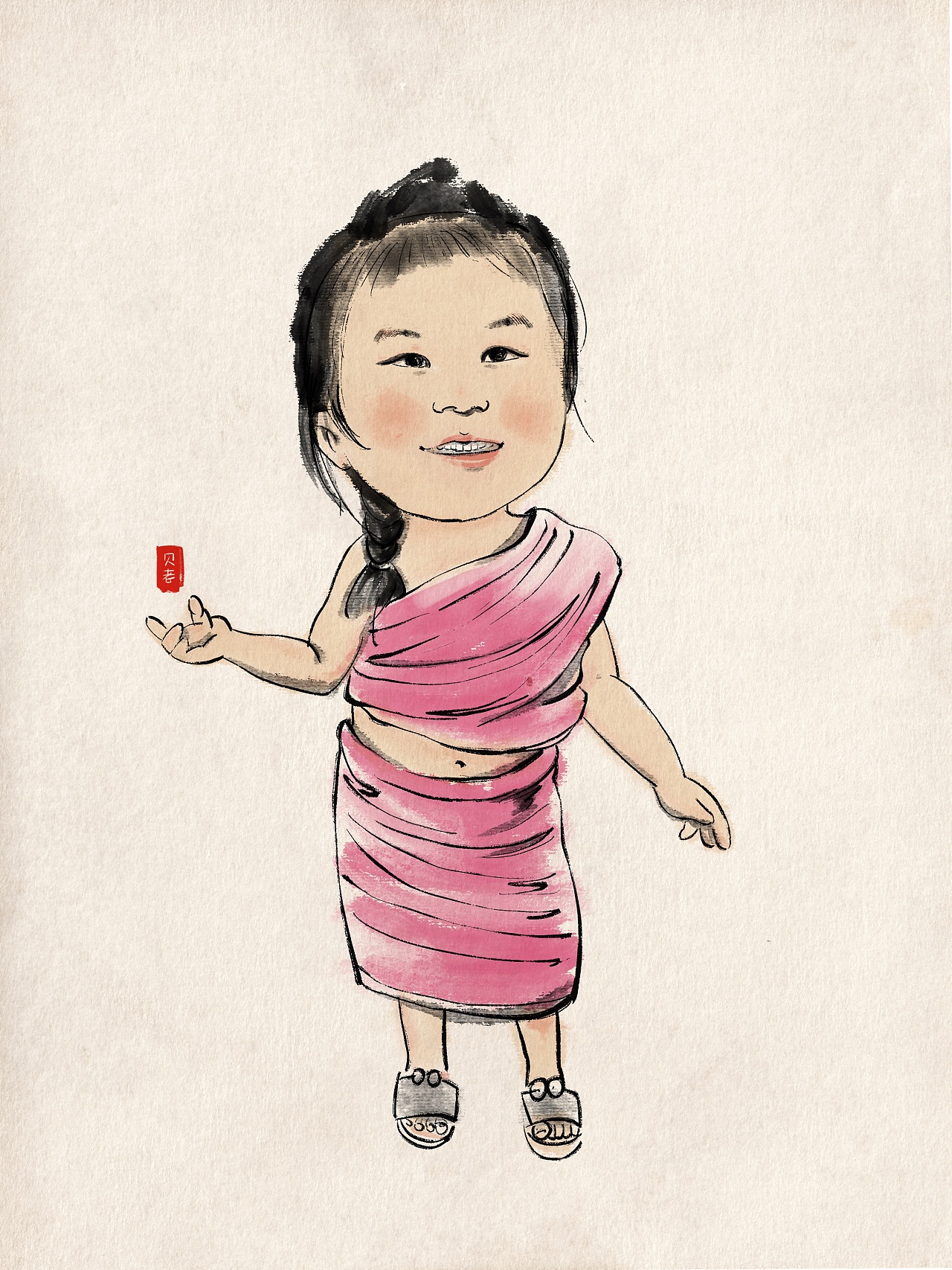 procreate水墨风儿童人像