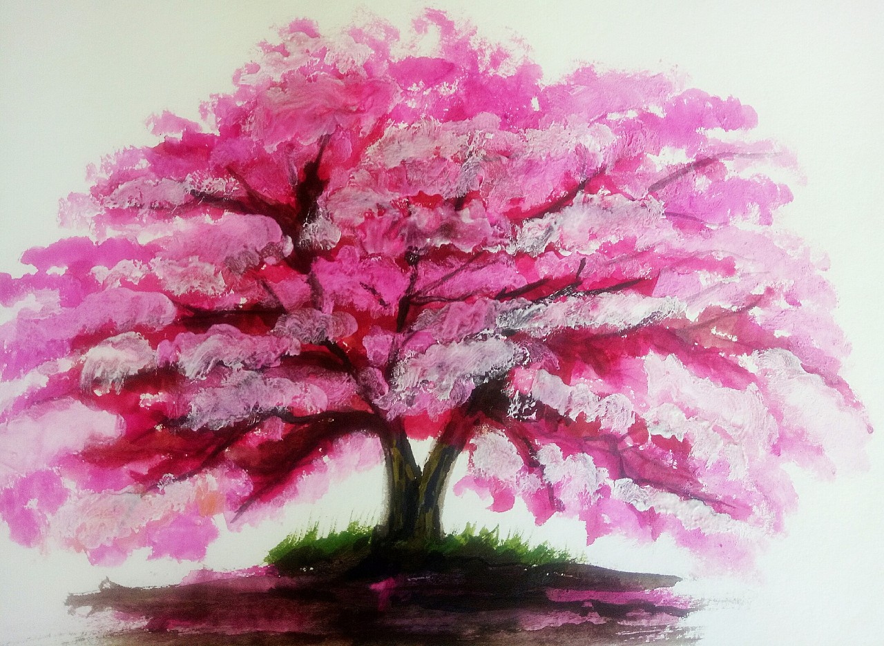 蜡笔画樱花树图片