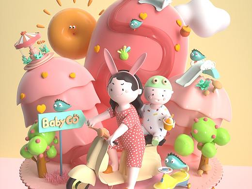 亲子节电商活动母子ip形象小场景