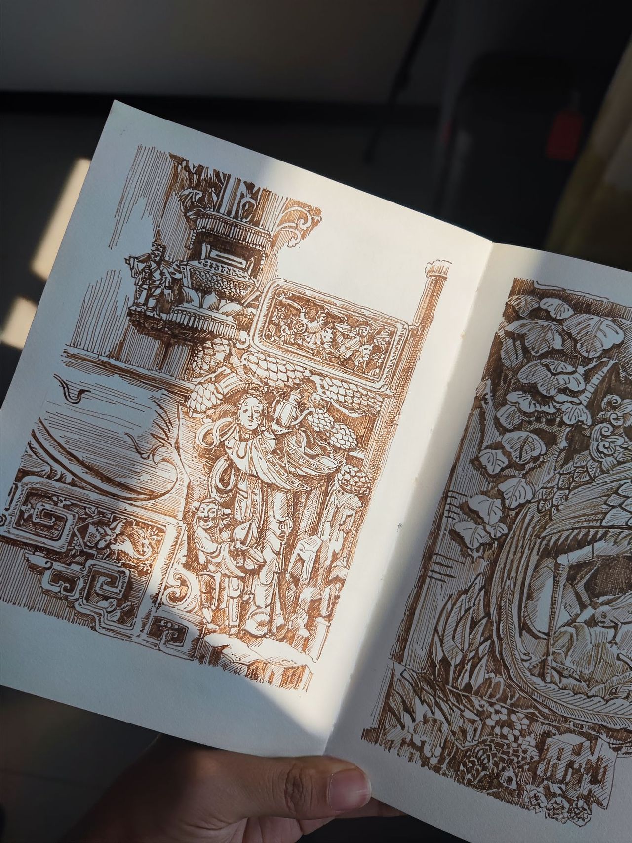 建筑木雕牛腿钢笔画