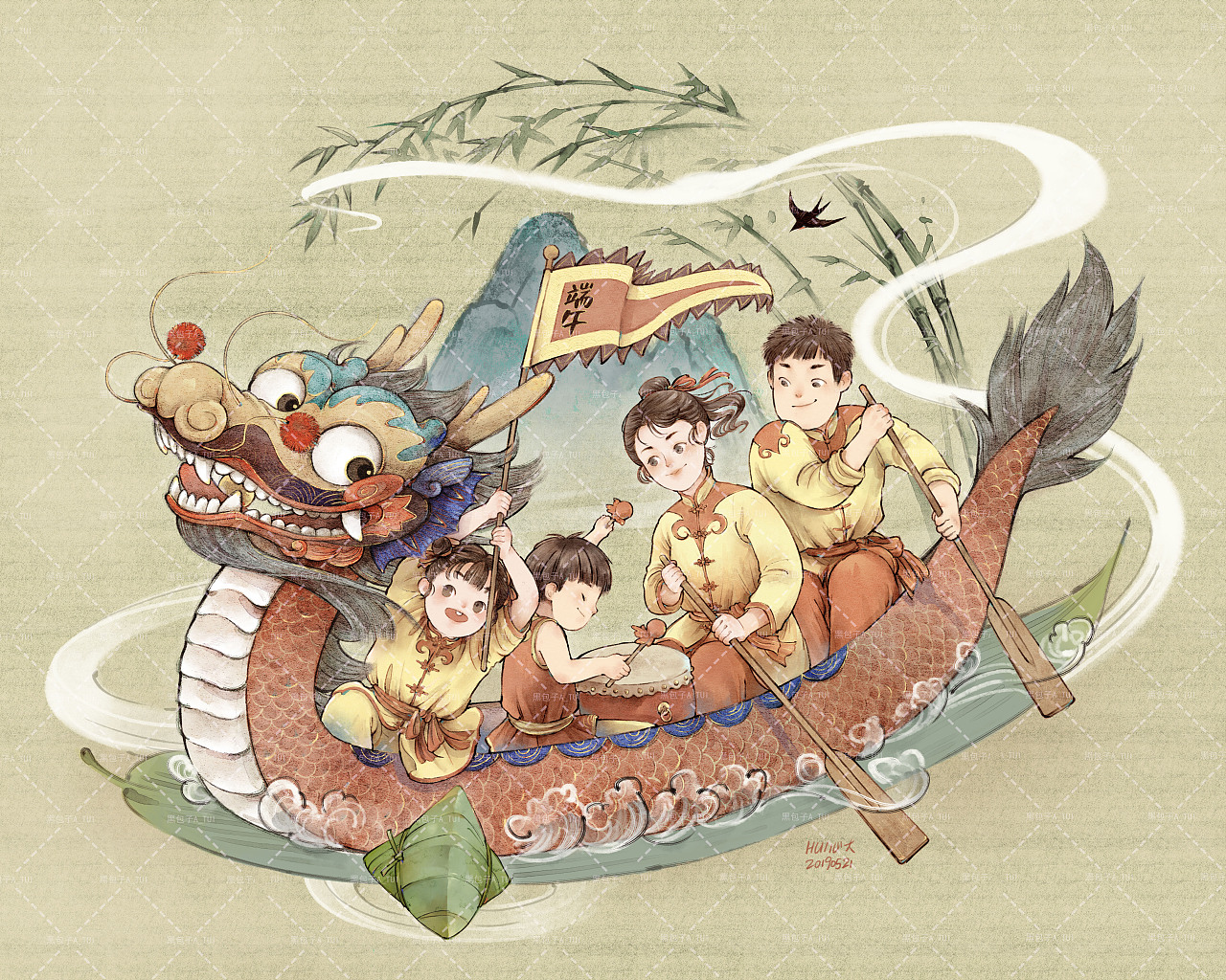 端午安康~小龙舟我们走~|插画|商业插画|huixd - 原创作品 - 站酷
