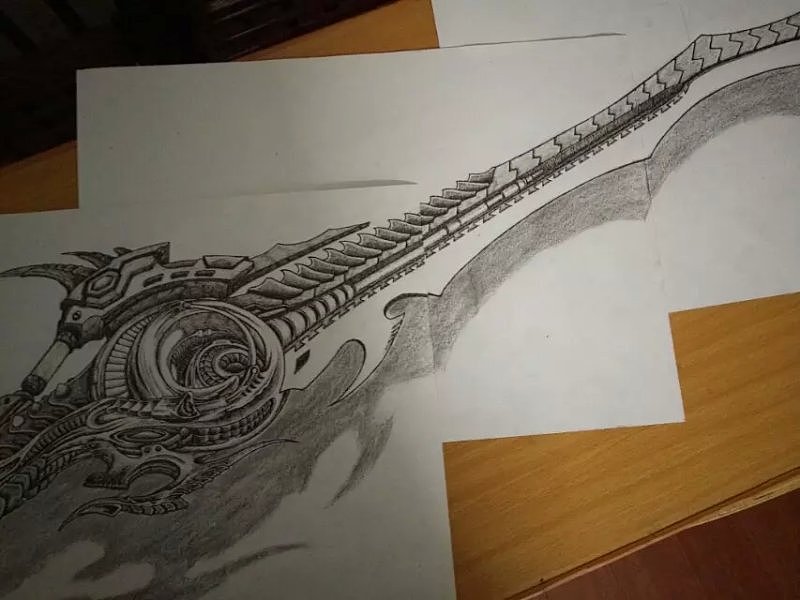 黑暗系手绘风格,科幻类【原创设计】,排除纸张拼接图案净长一米 ,细节