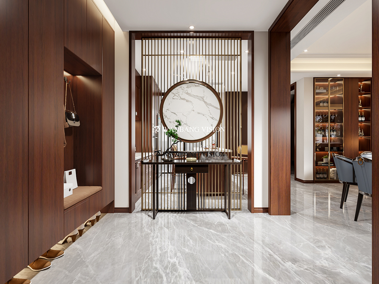 新中式客餐厅 门厅（图ZMjc1NzQ3MzQ4） - 家装设计 - 站酷设计师万邦效果图施工图原创素材 - 站酷ZCOOL