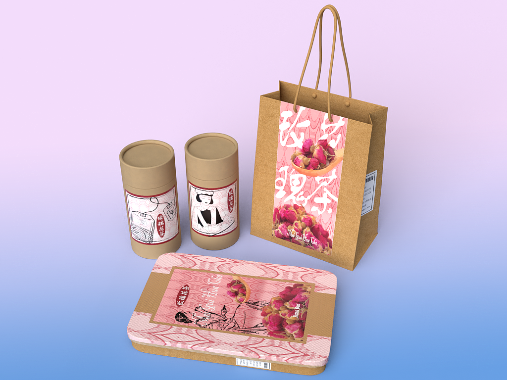 玫瑰花茶蛋糕礼盒类产品包装设计（3D效果图）（图ZMjU4ODc3MDA0） - 产品 - 站酷设计师秋裤大宅狼原创素材 - 站酷ZCOOL
