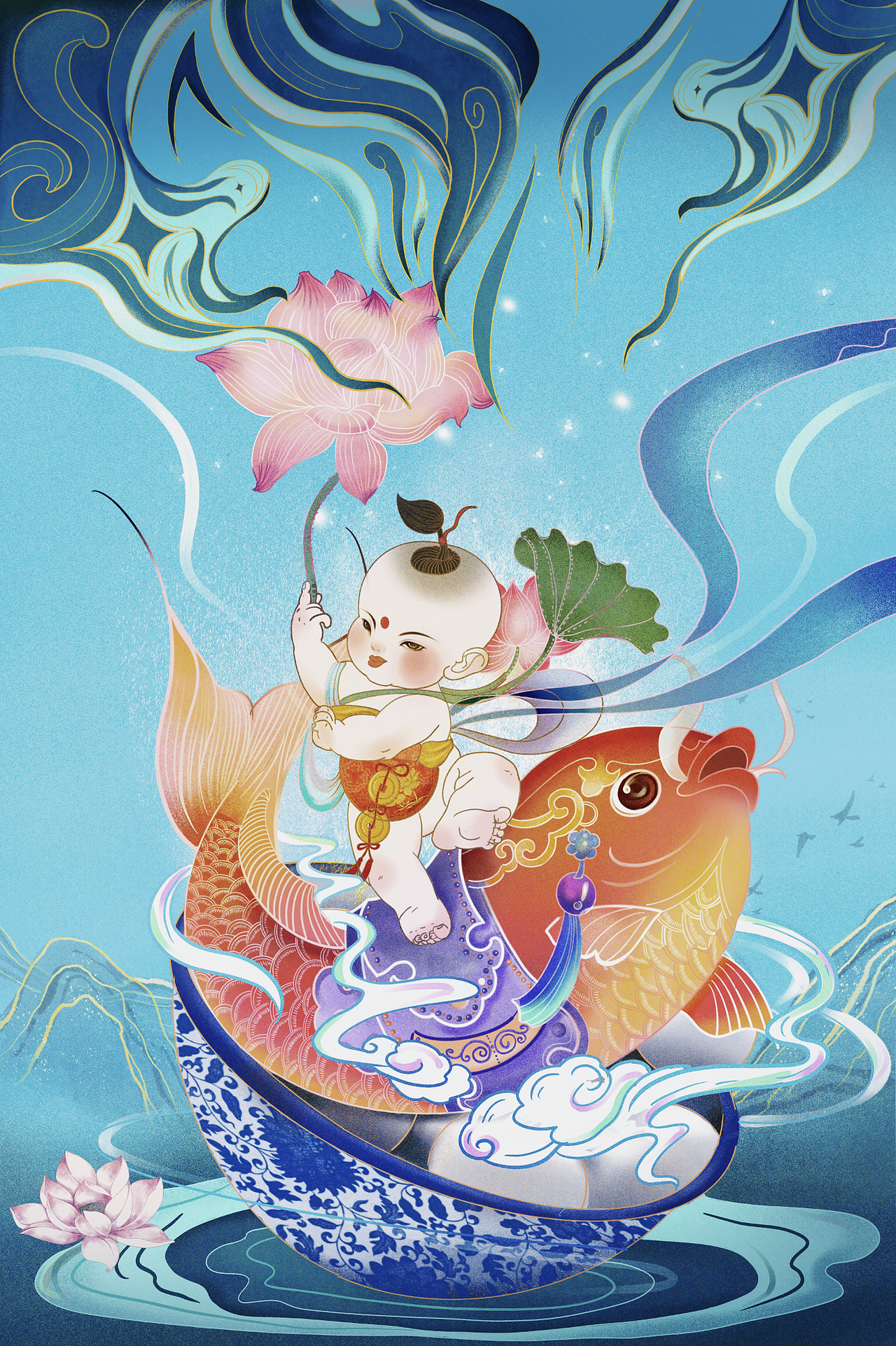 【procreate插画】新年系列第一弹_年年有余（图ZMTk0MTEyNjUy） - 艺术插画 - 站酷设计师echoos7原创素材 - 站酷ZCOOL