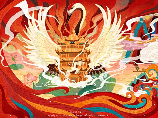 中国风国潮黄鹤楼插画