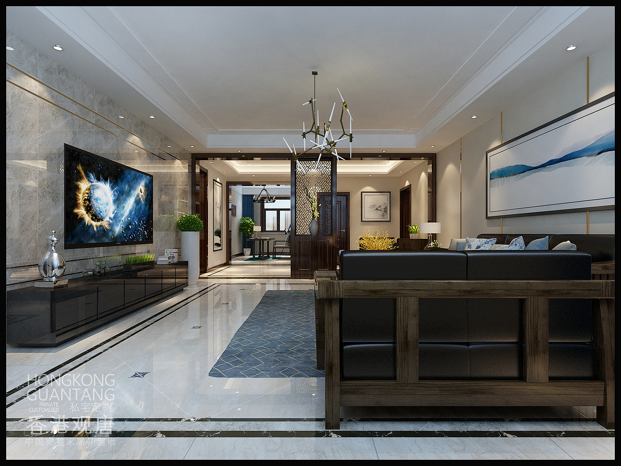 滕州装饰公司问天176平新中式风格装修效果图户型案例