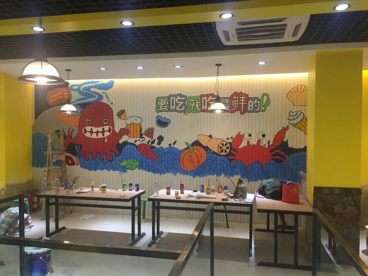 太原海鲜餐厅饭店彩绘墙绘（图ZNzQwNDk2NDg=） - 商业插画 - 站酷设计师太原墙绘太原手绘原创素材 - 站酷ZCOOL