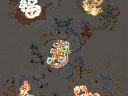 原创插画🌟吉愿龙龙-福禄寿喜财