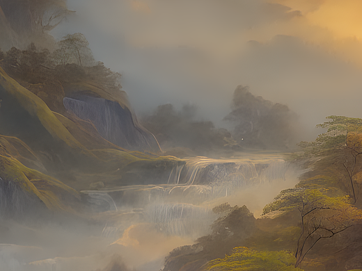 #AI创作实验室#一溪绿水皆春雨，半岸清山半夕阳（个人主页-ZNjI5MDUyNjA=） - AI作品 - 站酷设计师LV宁原创素材 - 站酷ZCOOL