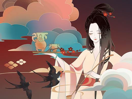 青红酒长图插画