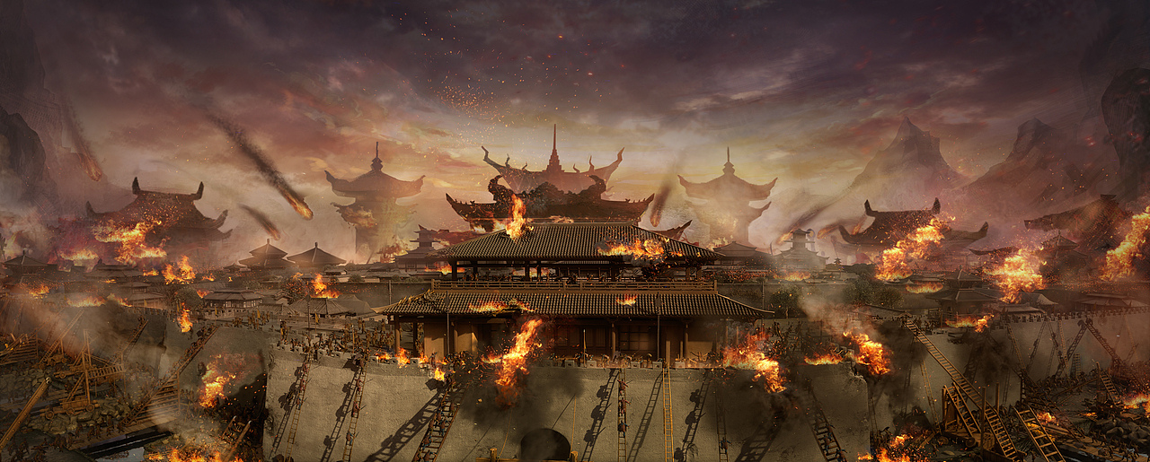 刚画完一张场景《攻城》