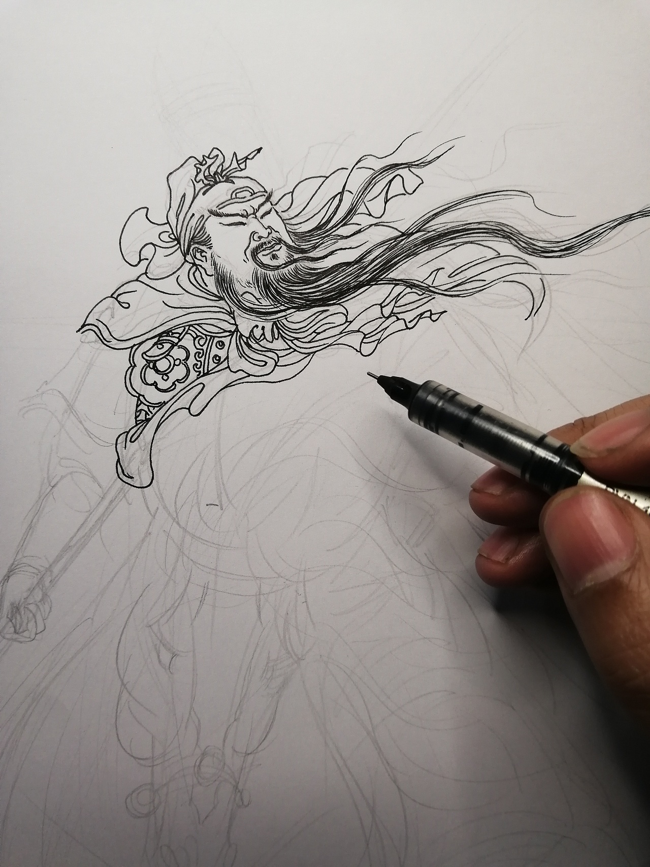 手绘线描插画设计关公关羽【塑新社潘纪坤】