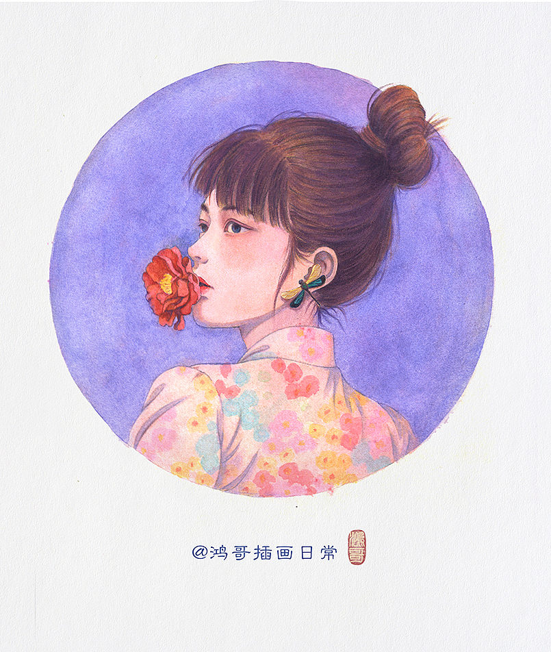 水彩插画-花与少女系列合辑