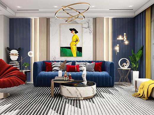 90空间设计《蓝色半糖》190平方现代轻奢3房2厅2卫