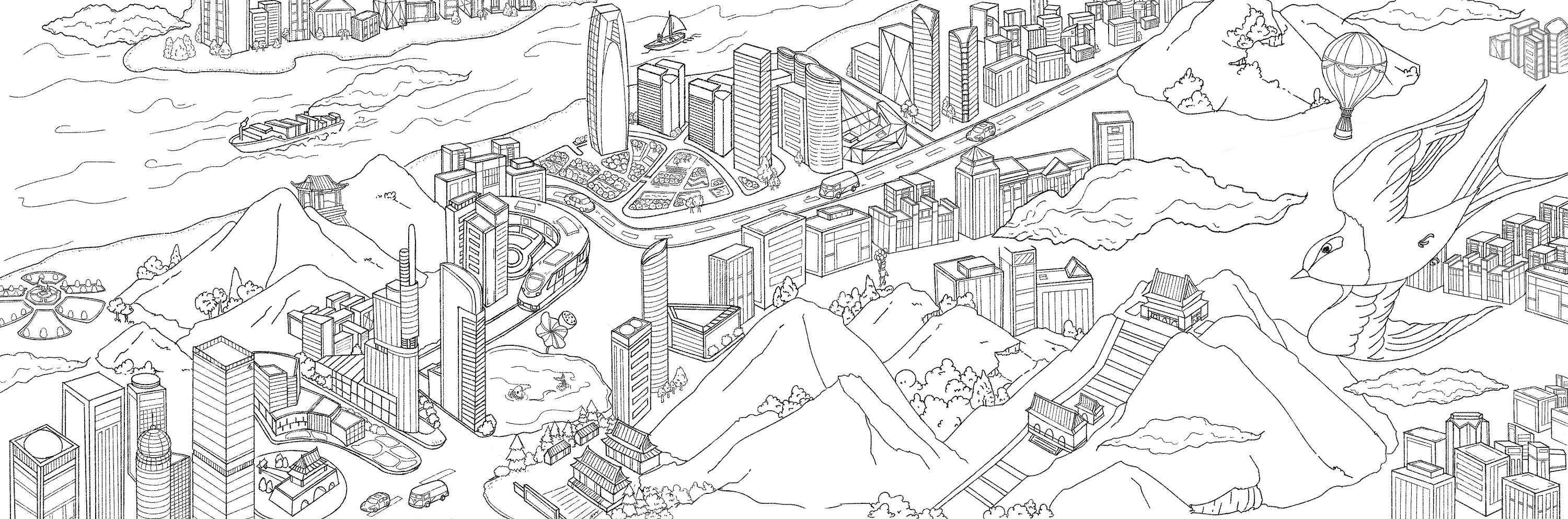 城市变化手绘图片